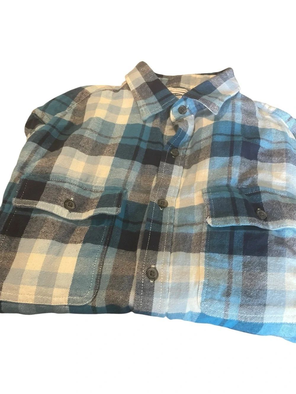 Old Navy Blue, White & Gray Plaid Button-Up Shirt